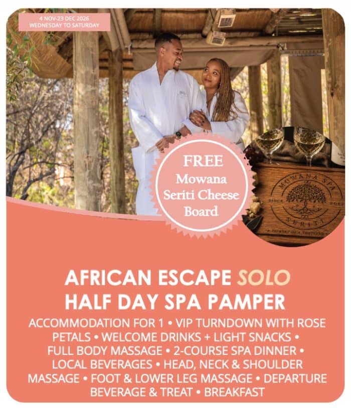 African Escape SOLO - Spa & Stay Pamper Journey Nov Dec '26