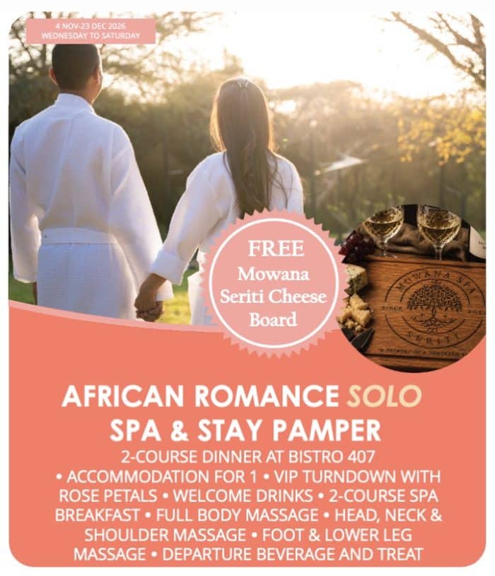 African Romance SOLO - Spa & Stay Pamper Journey Nov Dec '26